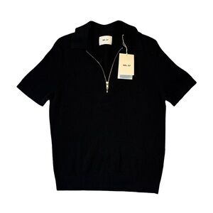 NEW NN07 Mens S Small black solid Hansie SS cotton sweater polo shirt NWT $185